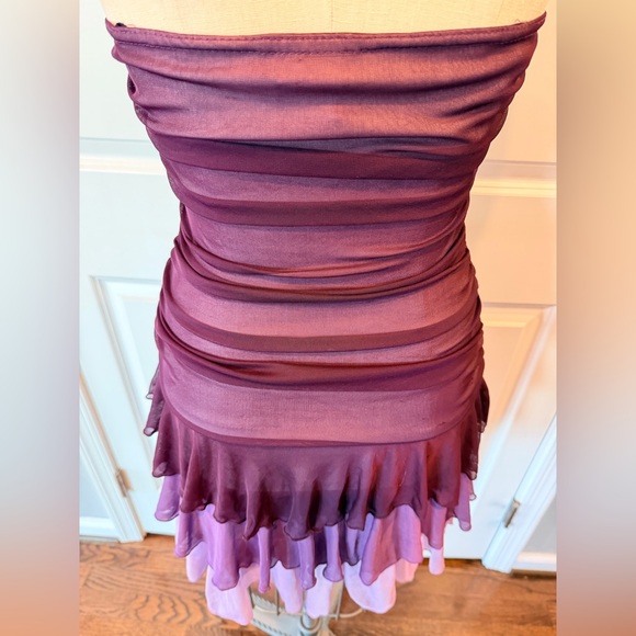 Plum Halter Cocktail Dress Ruffle Hem Beaded Waist Y2K Party Medium - Picture 4 of 16